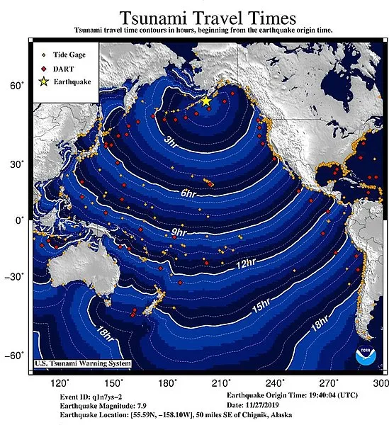 tsunami travel times graph