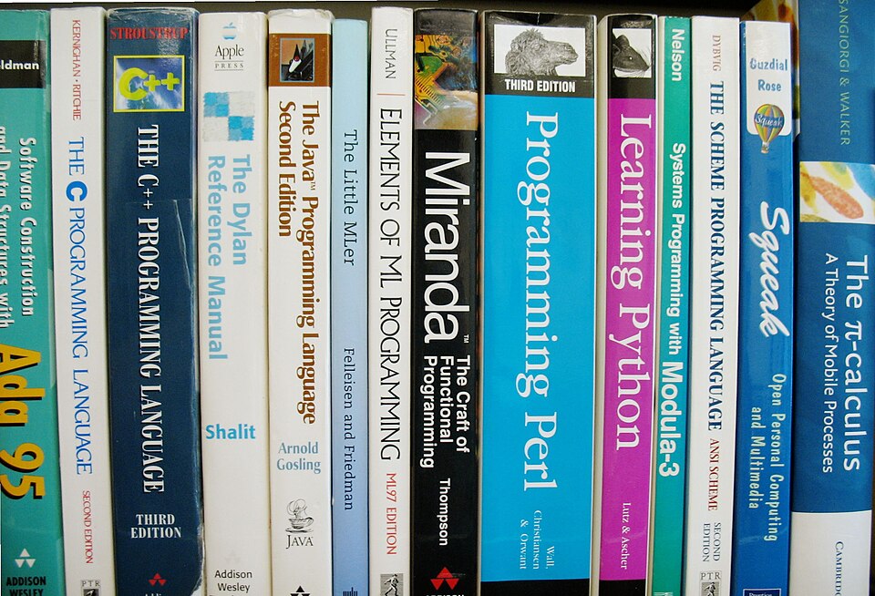 Shelf with programming language textbooks