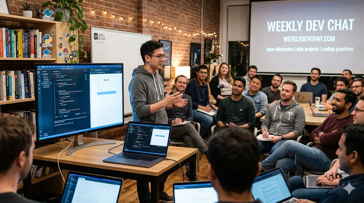 Featured image showing a presenter demoing their product